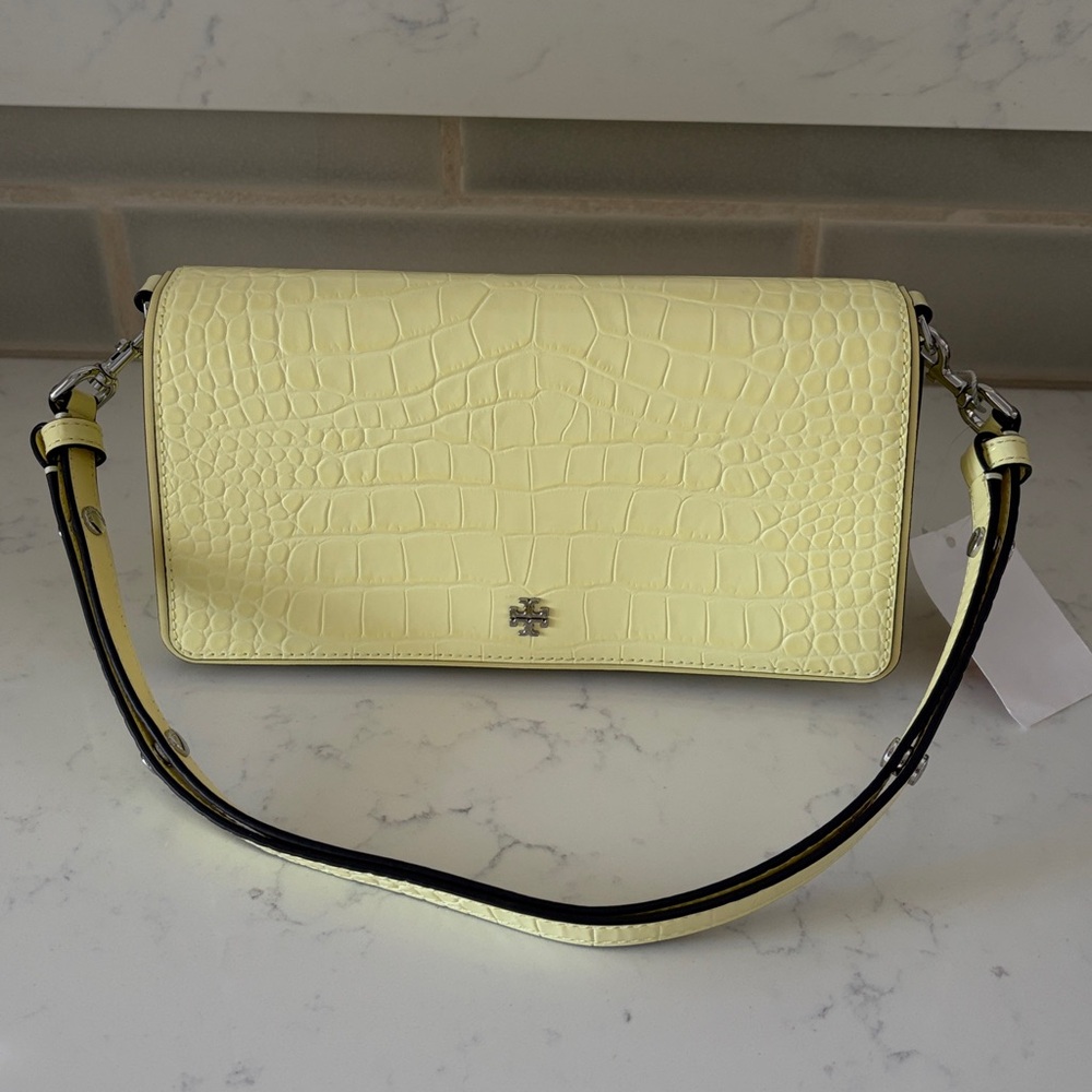 Tory Burch Croc-Embossed Shoulder Bag in Yellow NWT